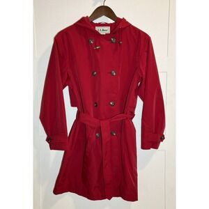 L.L. Bean Womens Small Red Hooded Belted Trench Coat Vented Lightweight Gorpcore